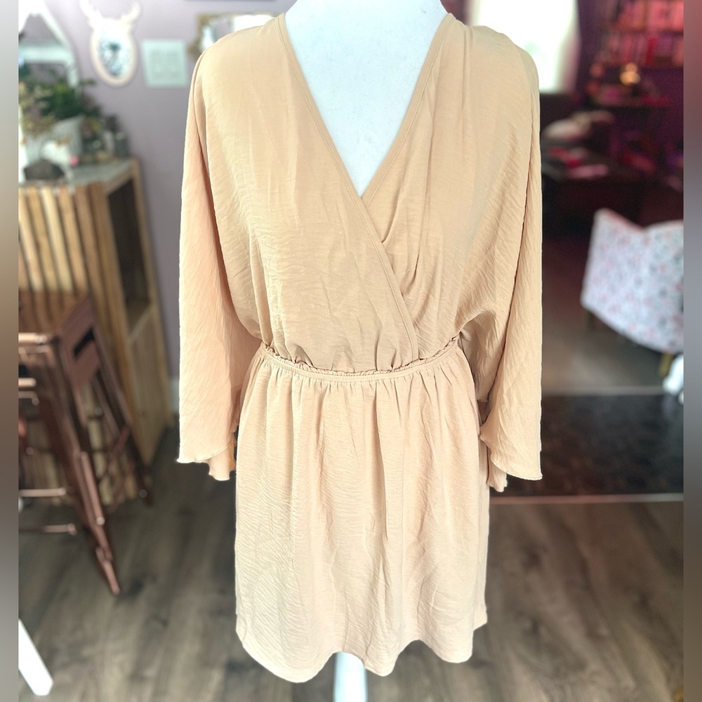 Beige Faux Wrap Dress